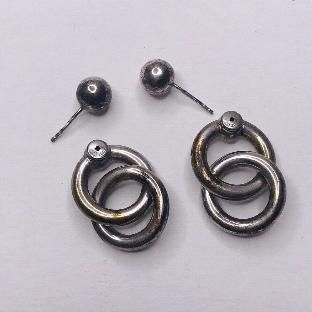 Sterling Silver Double Ring Loop Backs Ball Post … - image 2